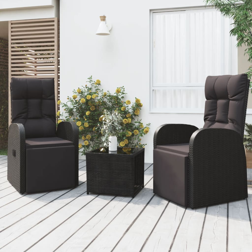 vidaXL Ensemble de salon 3 pièces poly rotin et acacia massif noir