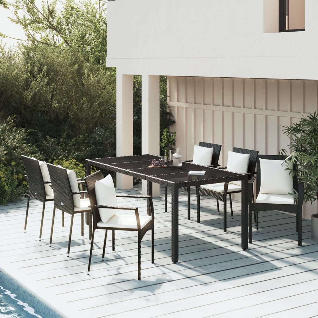 vidaXL 3-delige Tuinset met kussens poly rattan zwart