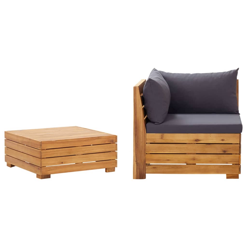 vidaXL Garden Table and Ottoman with Cushion Solid Acacia Wood