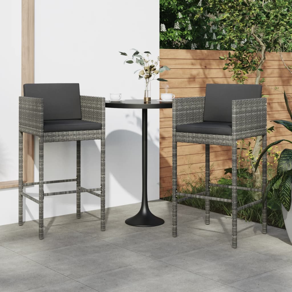 vidaXL Barkrukken 2 st met kussens poly rattan bruin