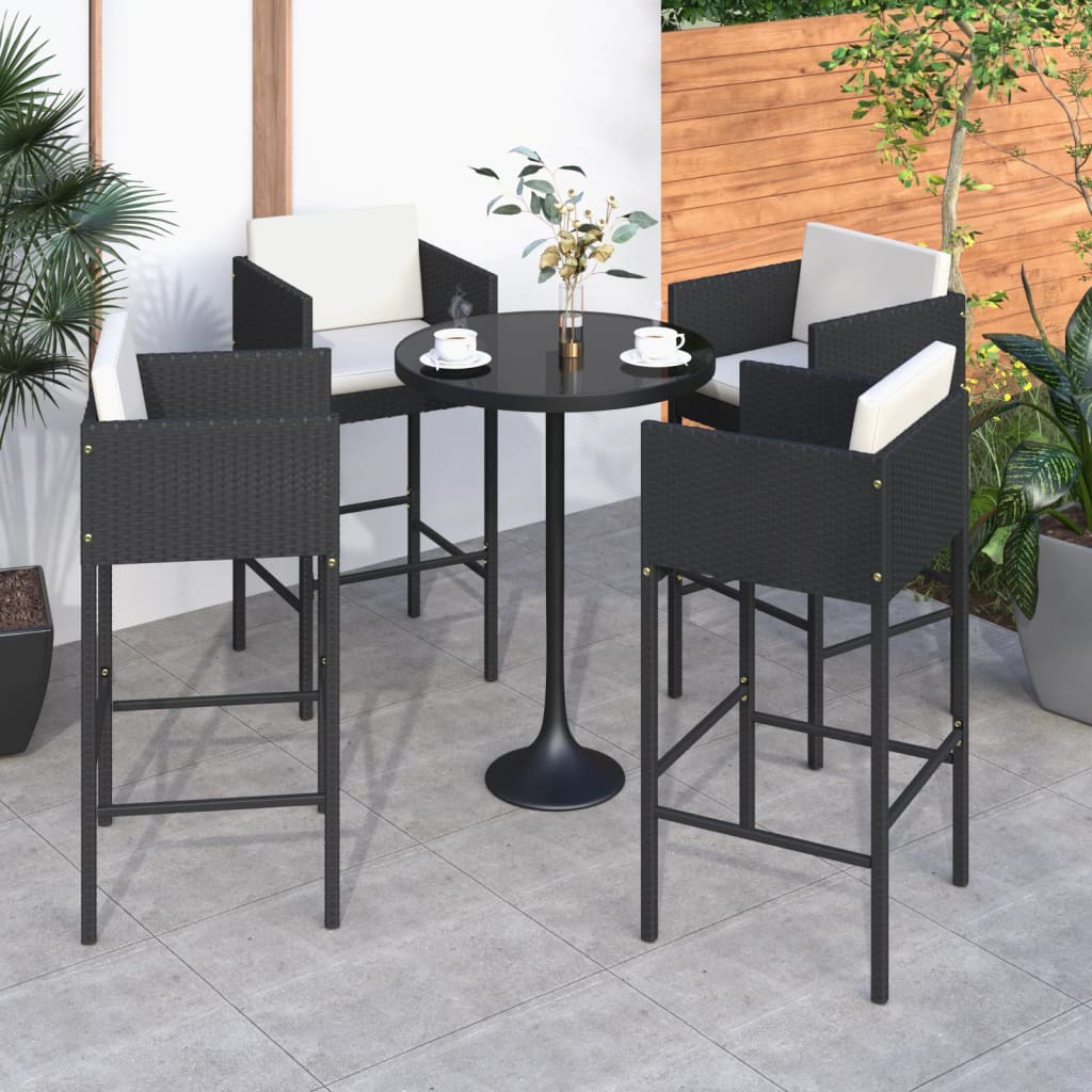 vidaXL Barkrukken 2 st met kussens poly rattan bruin