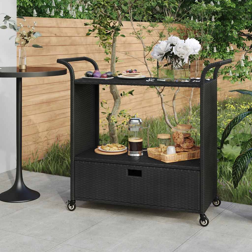 vidaXL Serveerwagen met lade 100x45x97 cm poly rattan bruin