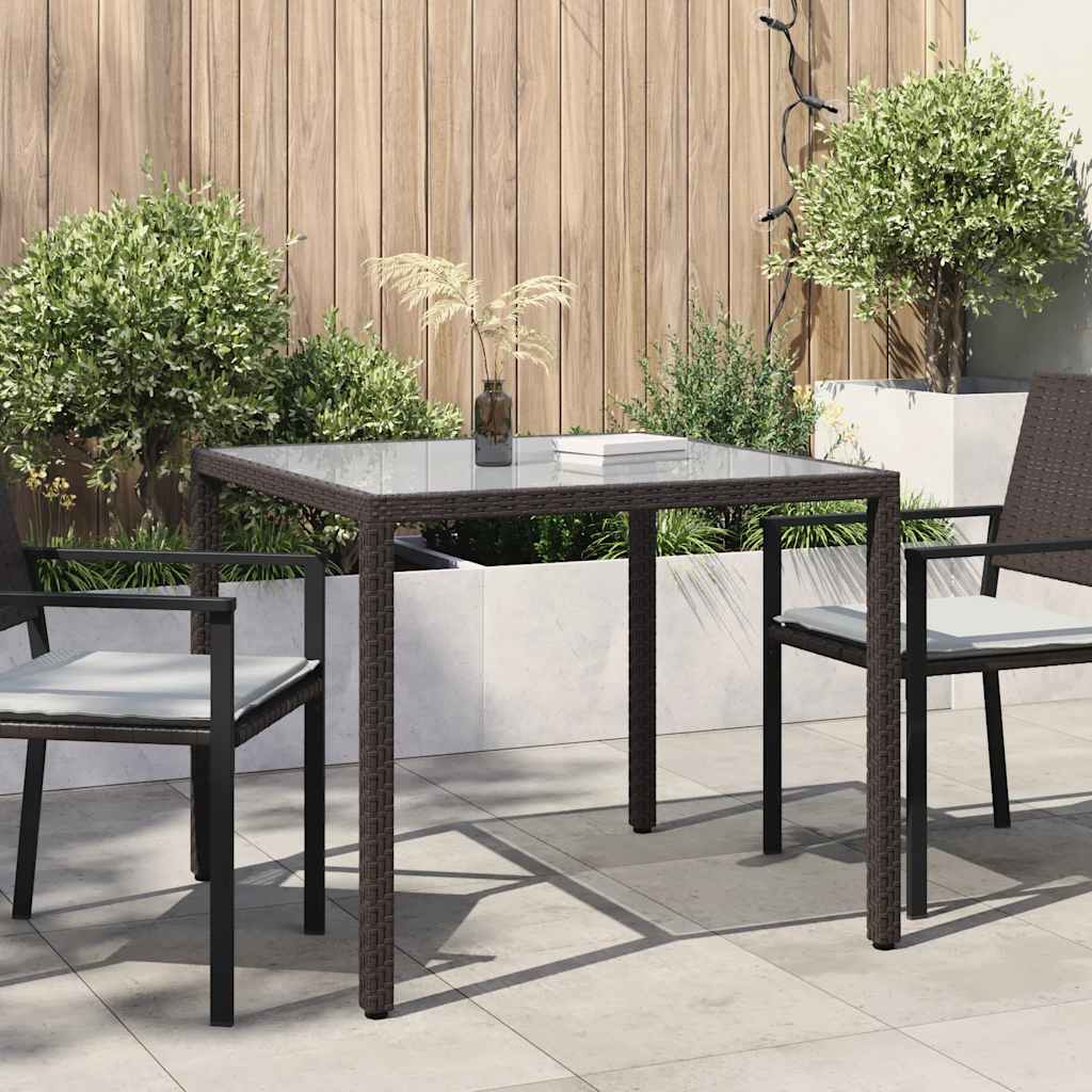 vidaXL Tuintafel 90x90x75 cm gehard glas en poly rattan bruin