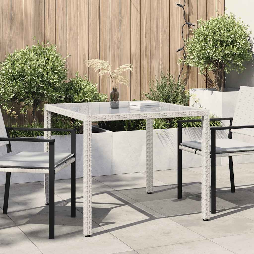 vidaXL Tuintafel 90x90x75 cm gehard glas en poly rattan bruin
