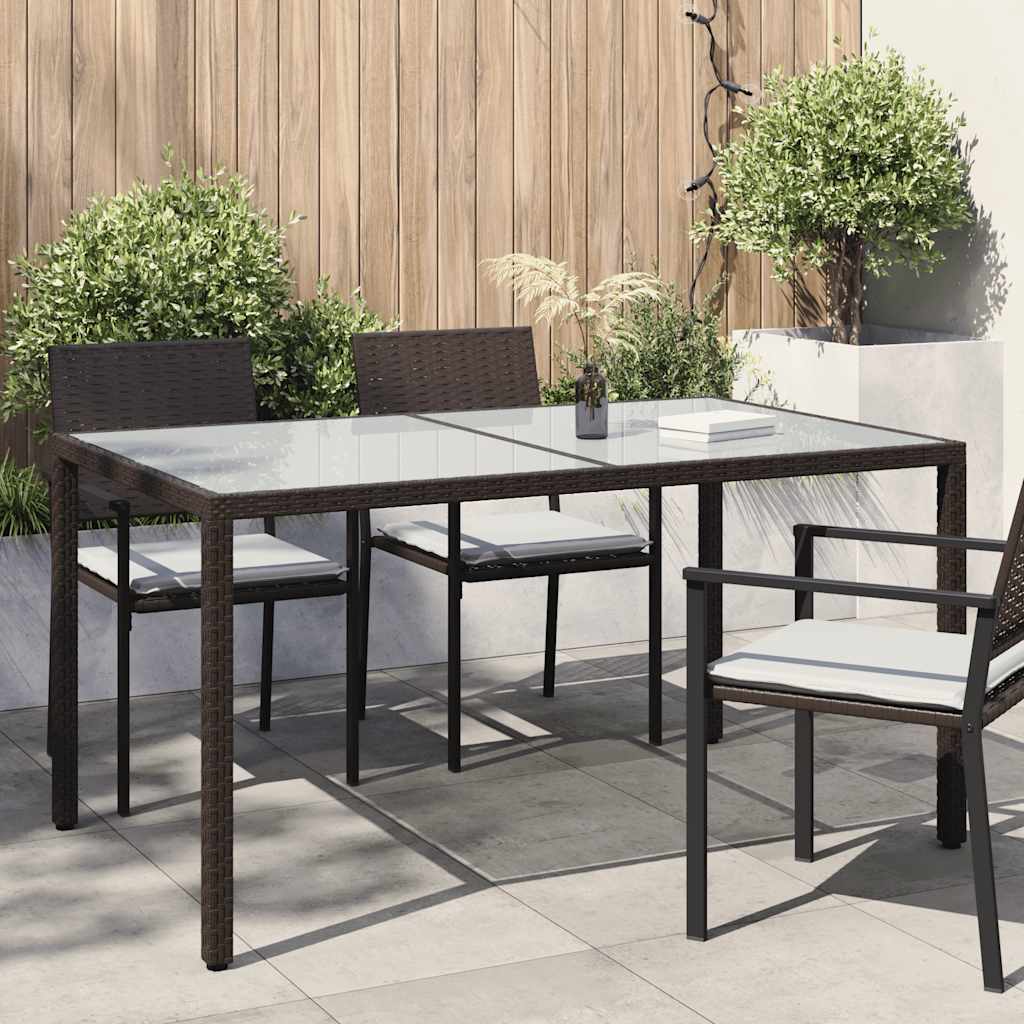 vidaXL Tuintafel 90x90x75 cm gehard glas en poly rattan bruin