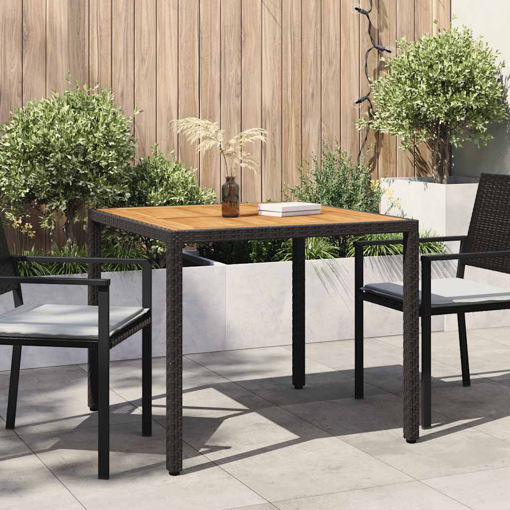 vidaXL Tuintafel 90x90x75 cm poly rattan en acaciahout zwart