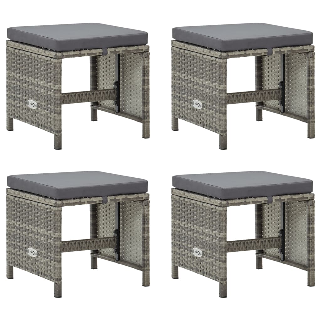 vidaXL Garden stools 4 pcs with cushions poly rattan black
