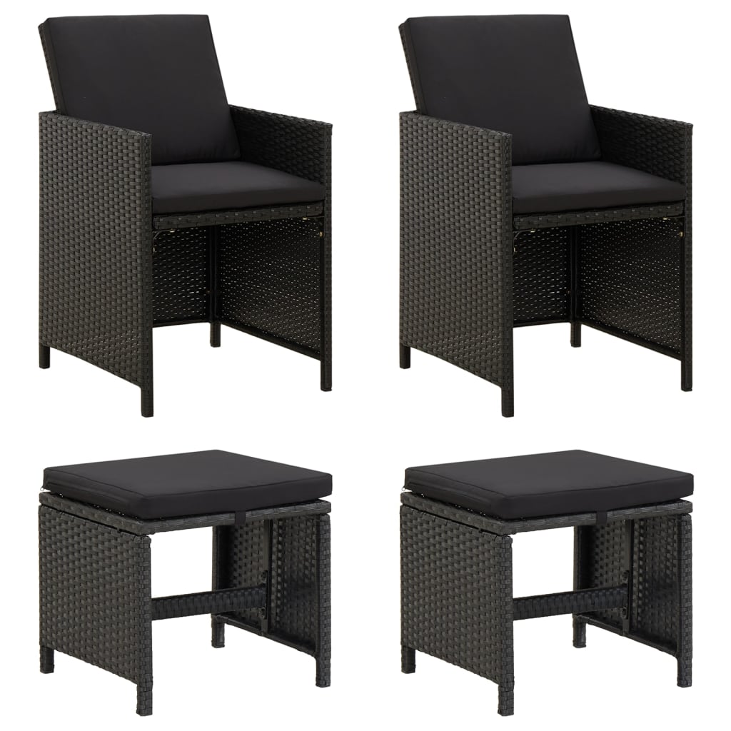 vidaXL Tuinstoel- en voetenbankset 4-delig poly rattan zwart