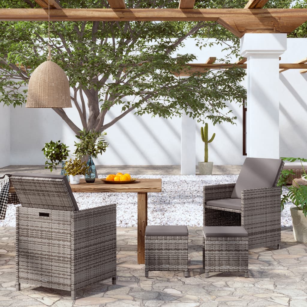 vidaXL Tuinstoel- en voetenbankset 4-delig poly rattan zwart