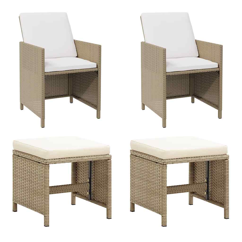 vidaXL Tuinstoel- en voetenbankset 4-delig poly rattan zwart
