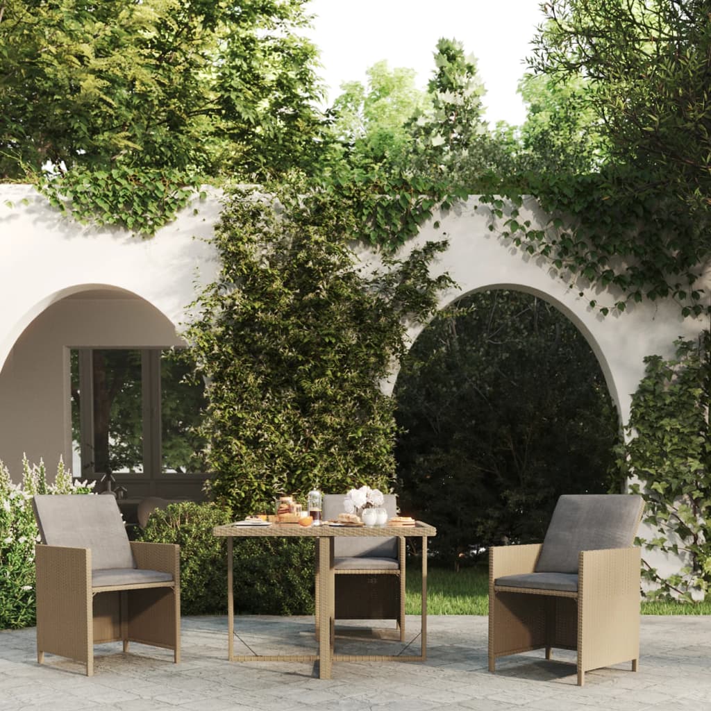 vidaXL Tuintafel 109x107x74 cm poly rattan en glas zwart
