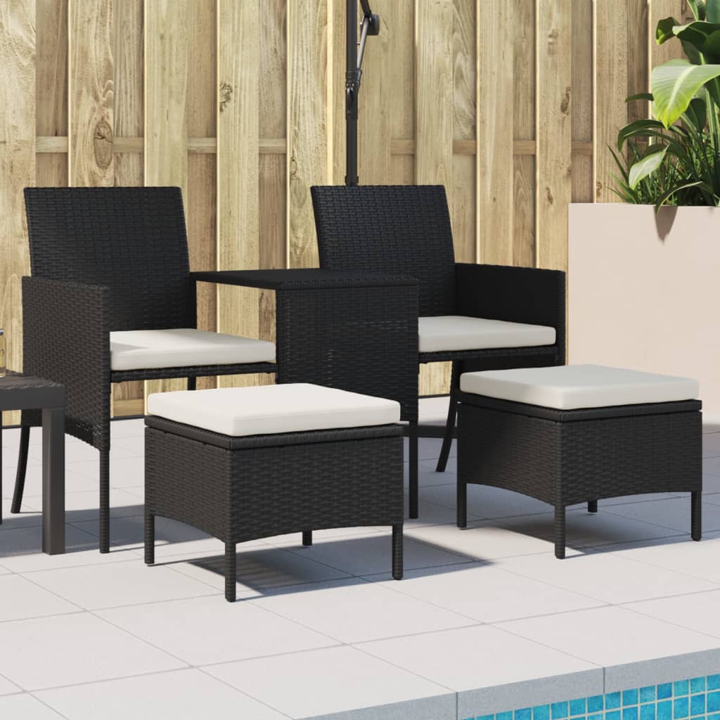 vidaXL 2-Seater Garden Sofa with Table and Footrests Poly Rattan Brown