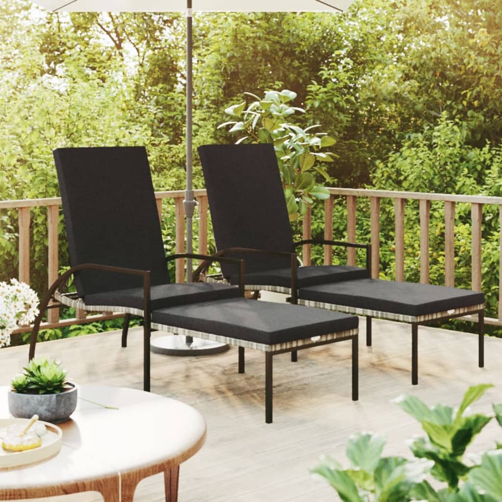 vidaXL Ligbedden 2 st met voetensteun polyetheen rattan bruin