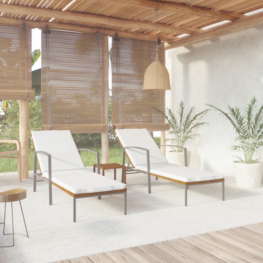 vidaXL Ligbedden 2 st met tafel poly rattan bruin