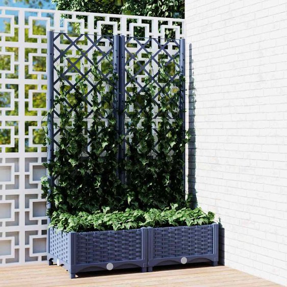 vidaXL Planter with Trellis 40x40x121.5 cm Polypropylene
