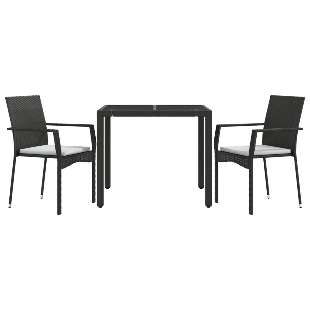 vidaXL 3-delige Tuinset met kussens poly rattan zwart