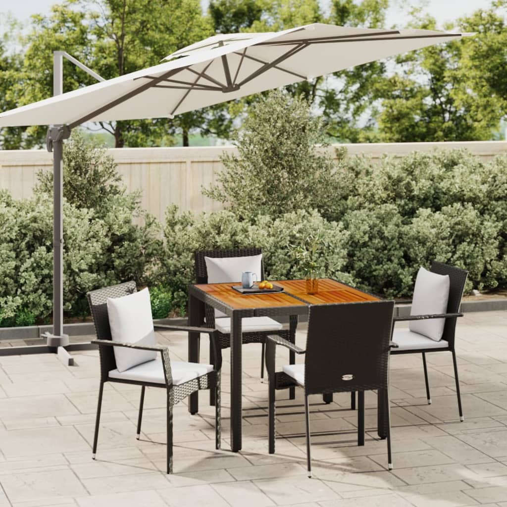 vidaXL 3-delige Tuinset met kussens poly rattan zwart