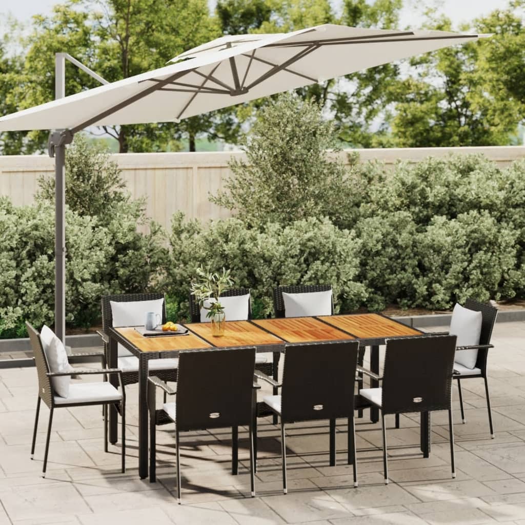vidaXL 3-delige Tuinset met kussens poly rattan zwart