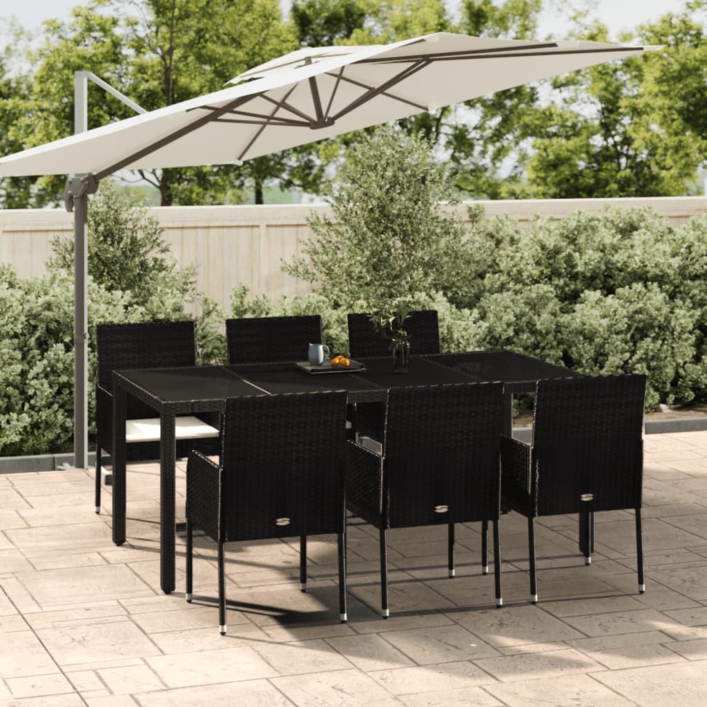 vidaXL 3-Piece Garden Lounge Set with Cushions Poly Rattan Black