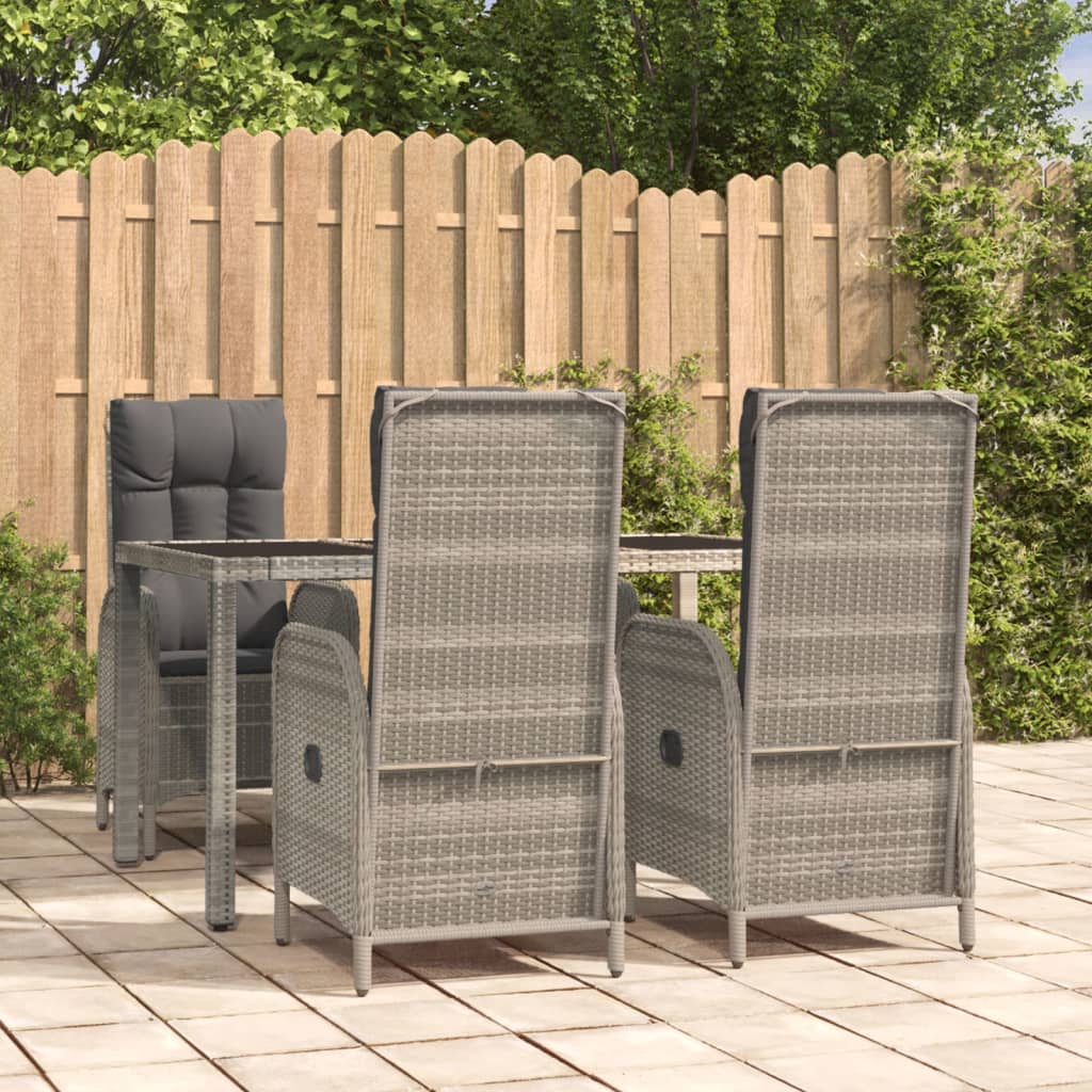 vidaXL 3-delige Tuinset met kussens poly rattan grijs