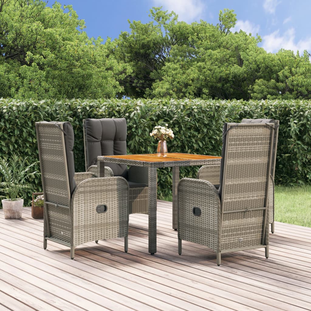 vidaXL 3-delige Tuinset met kussens poly rattan grijs