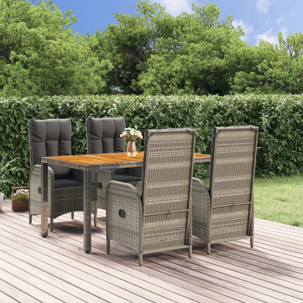 vidaXL 3-delige Tuinset met kussens poly rattan grijs