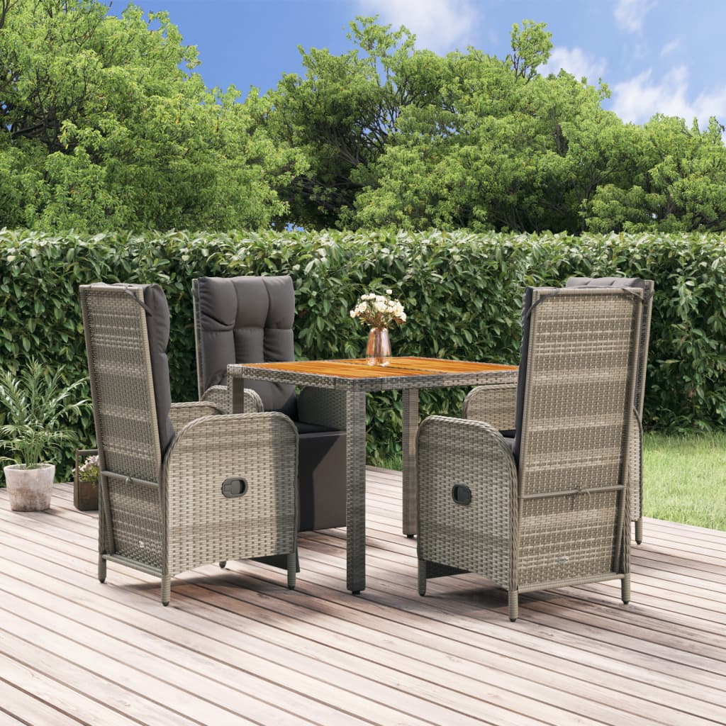 vidaXL 3-delige Tuinset met kussens poly rattan grijs