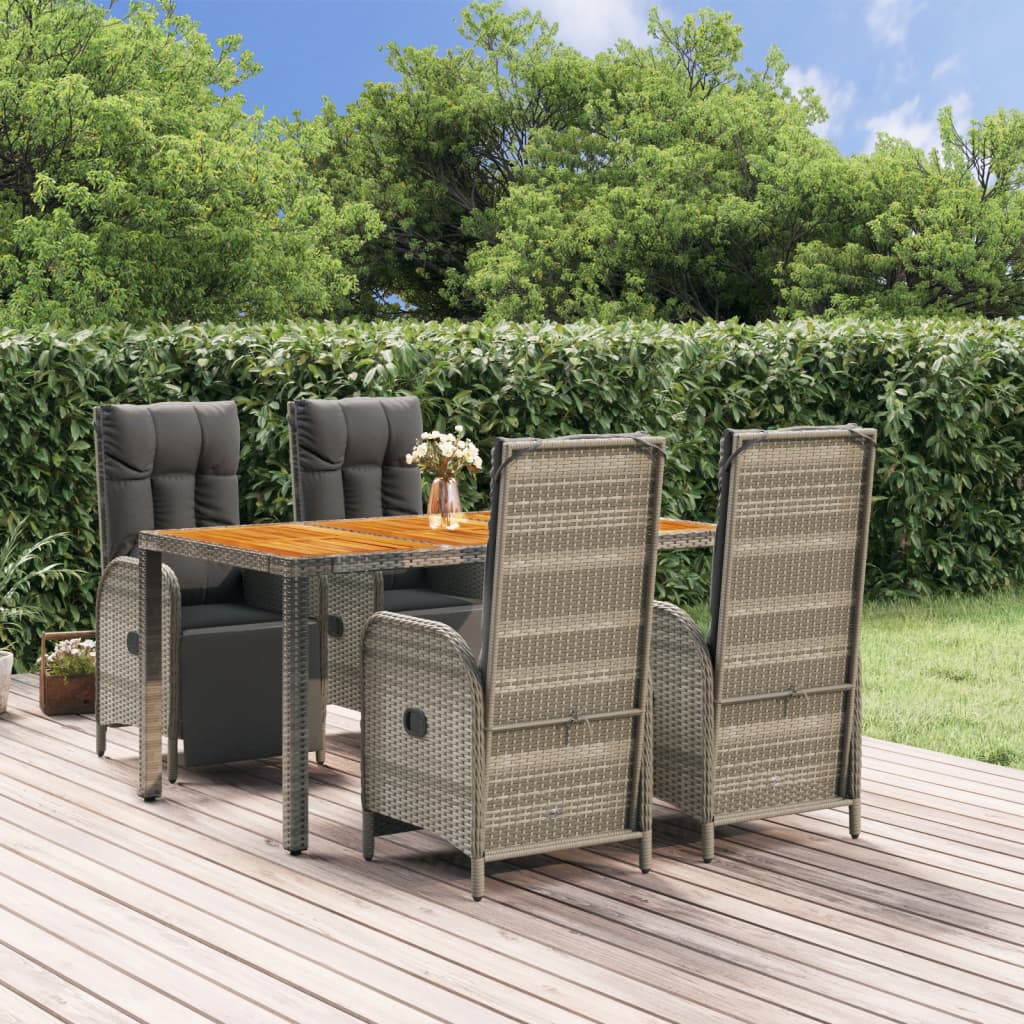 vidaXL 3-delige Tuinset met kussens poly rattan grijs