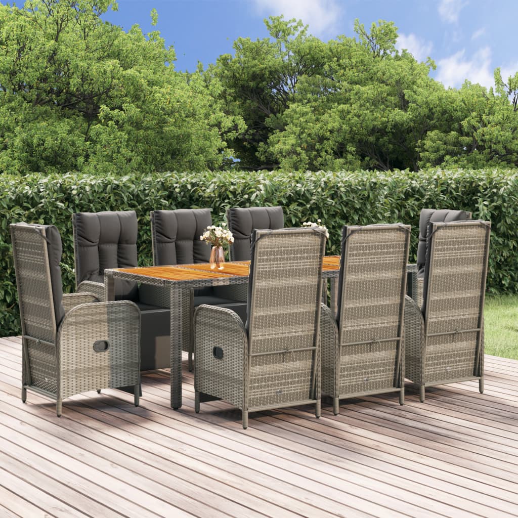 vidaXL 3-delige Tuinset met kussens poly rattan grijs