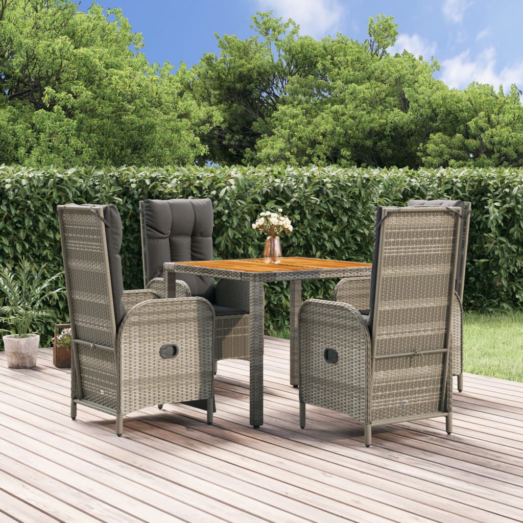 vidaXL 3-delige Tuinset met kussens poly rattan grijs