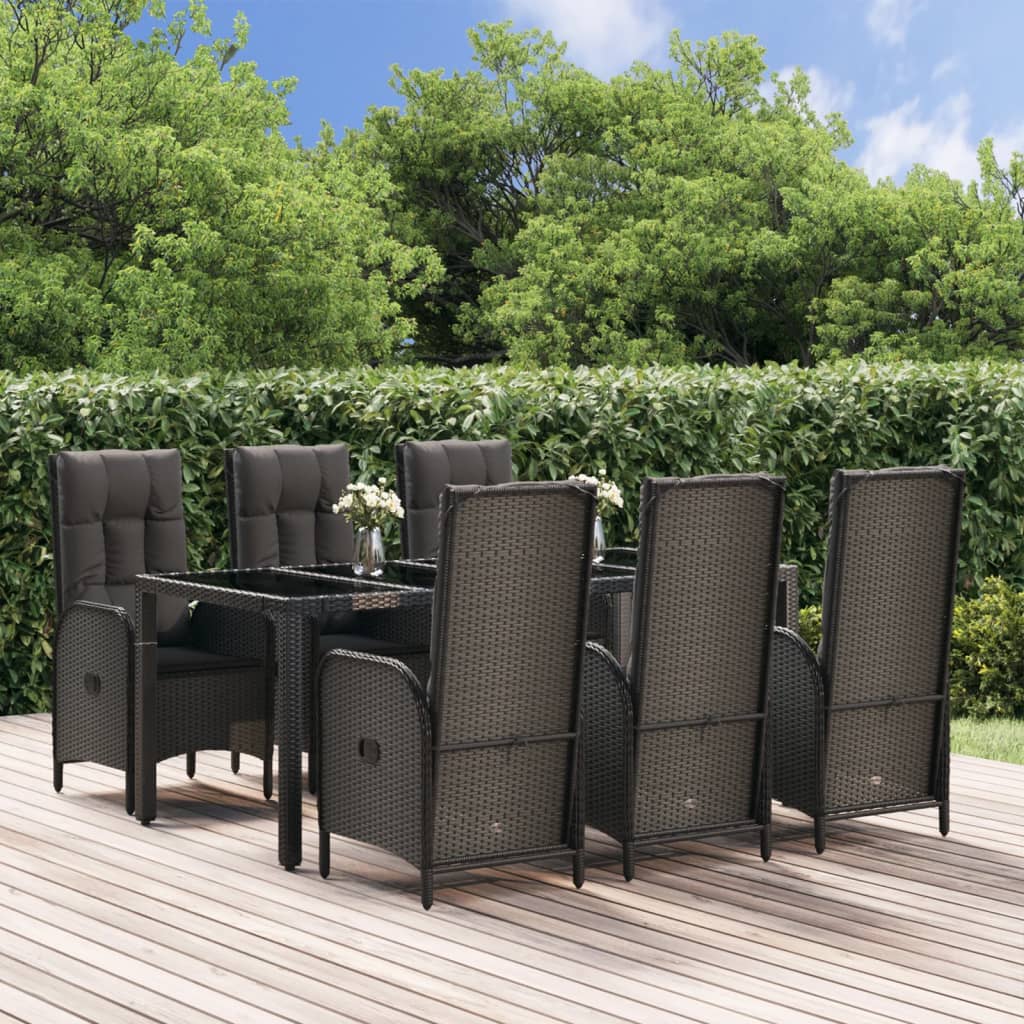 vidaXL 3-delige Tuinset met kussens poly rattan zwart
