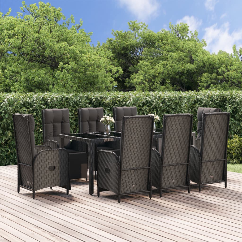 vidaXL 3-delige Tuinset met kussens poly rattan zwart