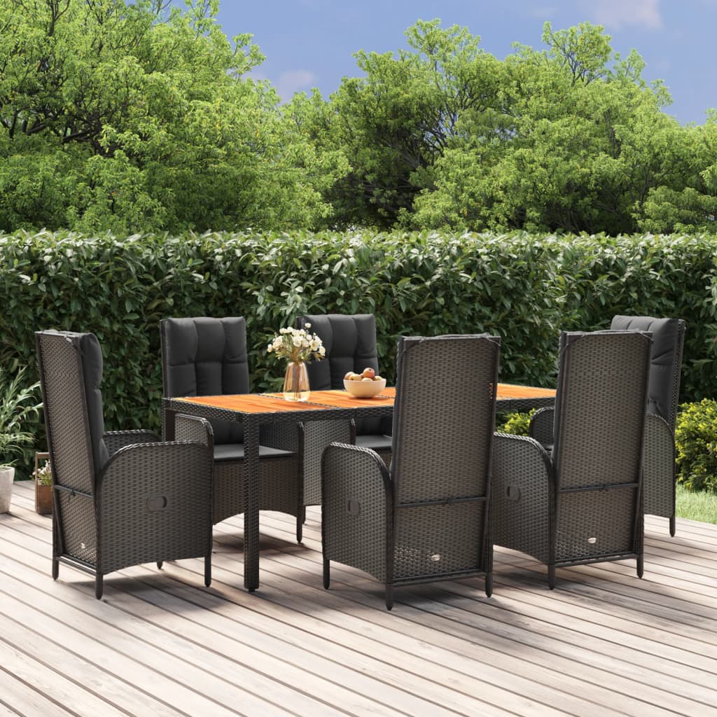 vidaXL 3-delige Tuinset met kussens poly rattan zwart