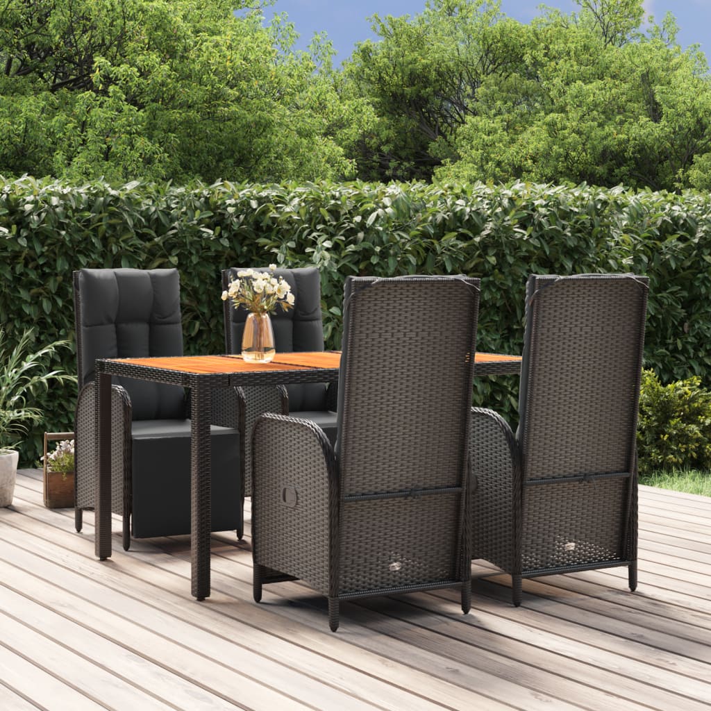 vidaXL 3-delige Tuinset met kussens poly rattan zwart