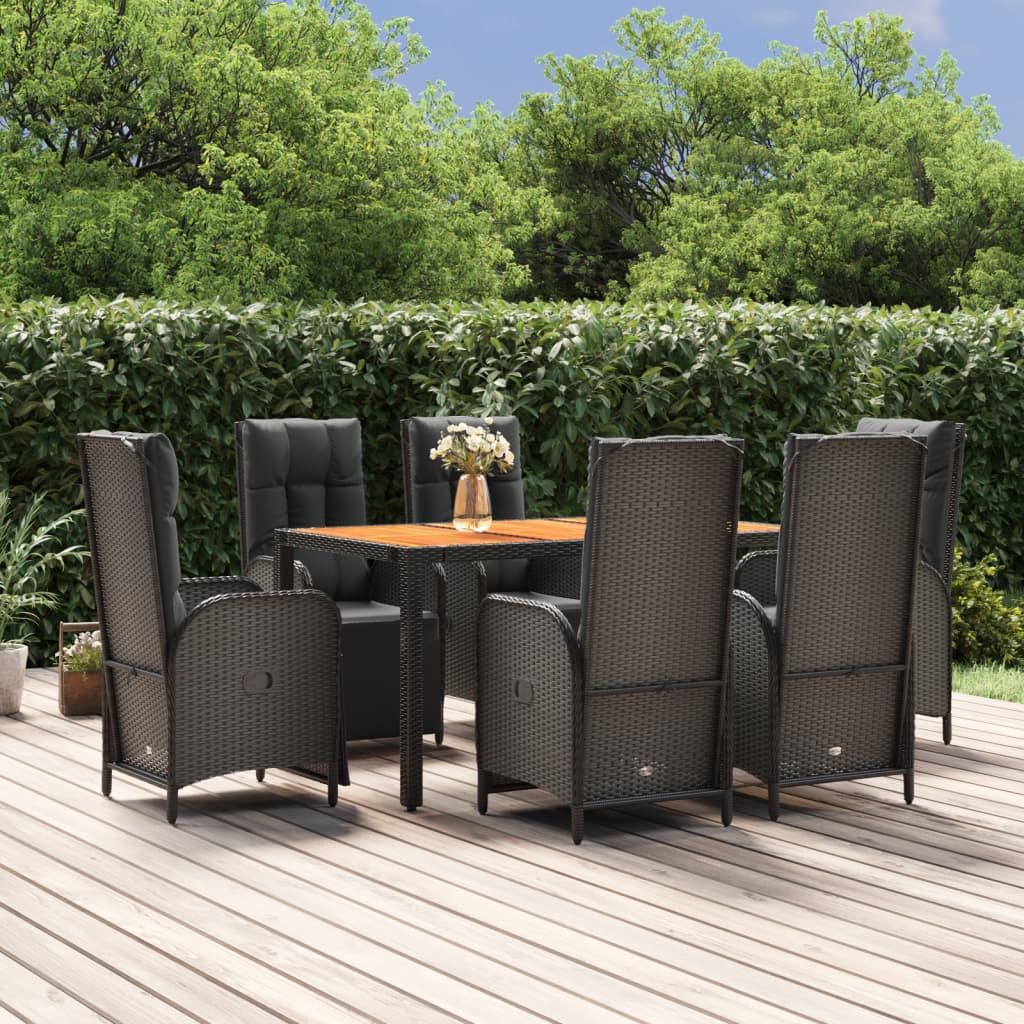 vidaXL 3-delige Tuinset met kussens poly rattan zwart