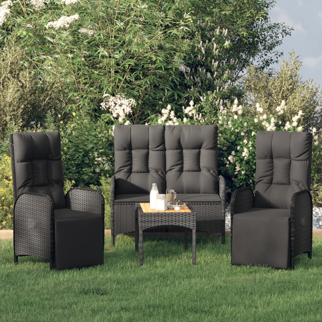 vidaXL 4-delige Tuinset met kussens poly rattan grijs