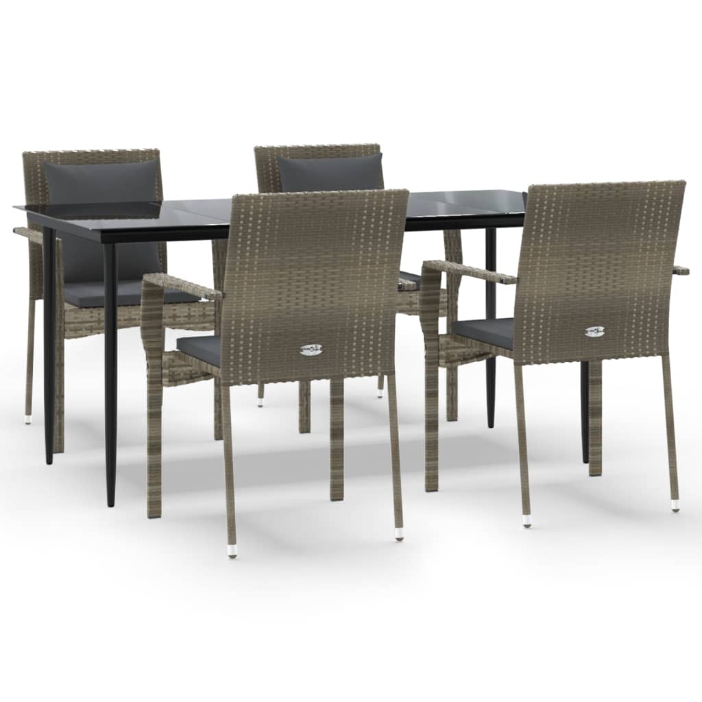vidaXL 3-delige Tuinset met kussens poly rattan zwart