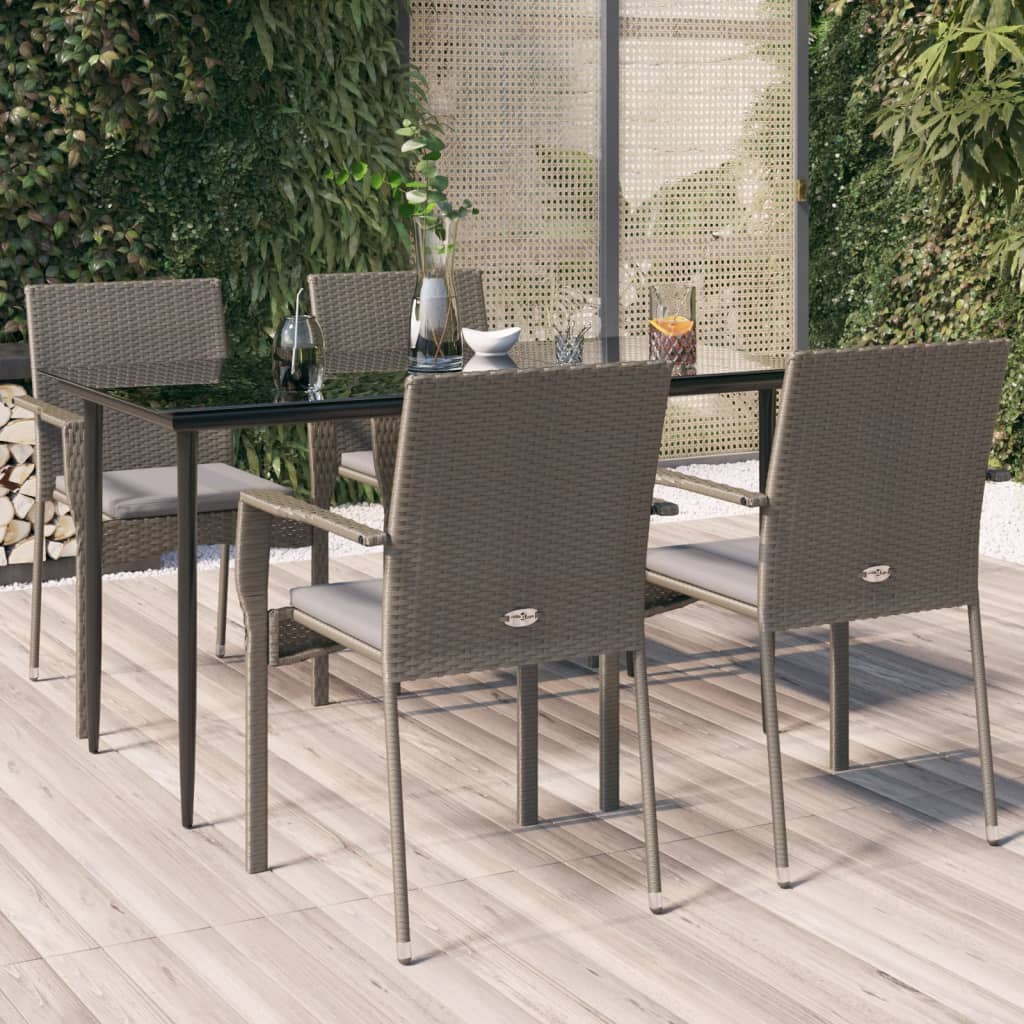 vidaXL 3-delige Tuinset met kussens poly rattan zwart