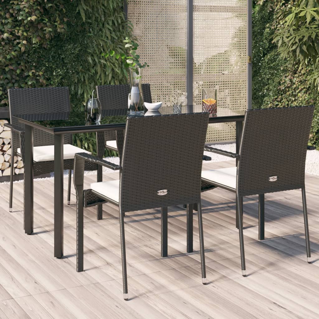 vidaXL 3-delige Tuinset met kussens poly rattan zwart