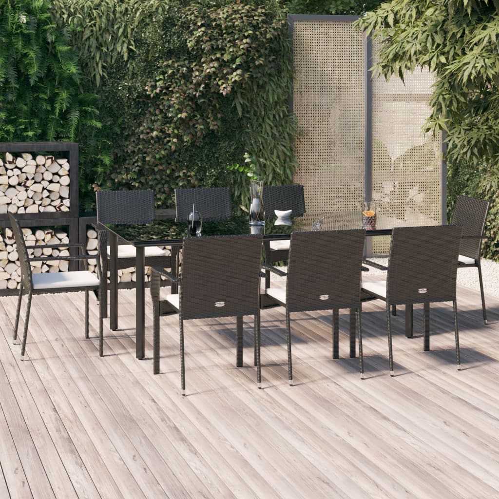 vidaXL 3-delige Tuinset met kussens poly rattan zwart