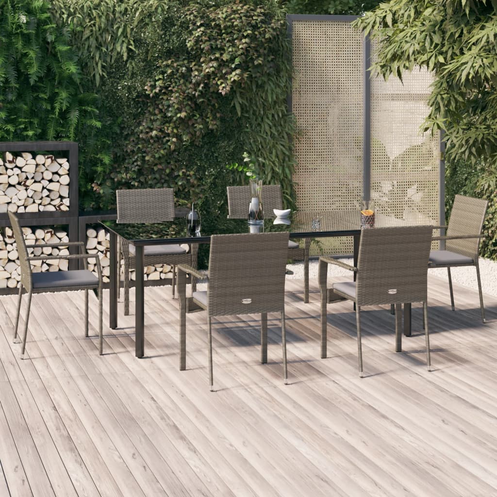 vidaXL 3-delige Tuinset met kussens poly rattan zwart