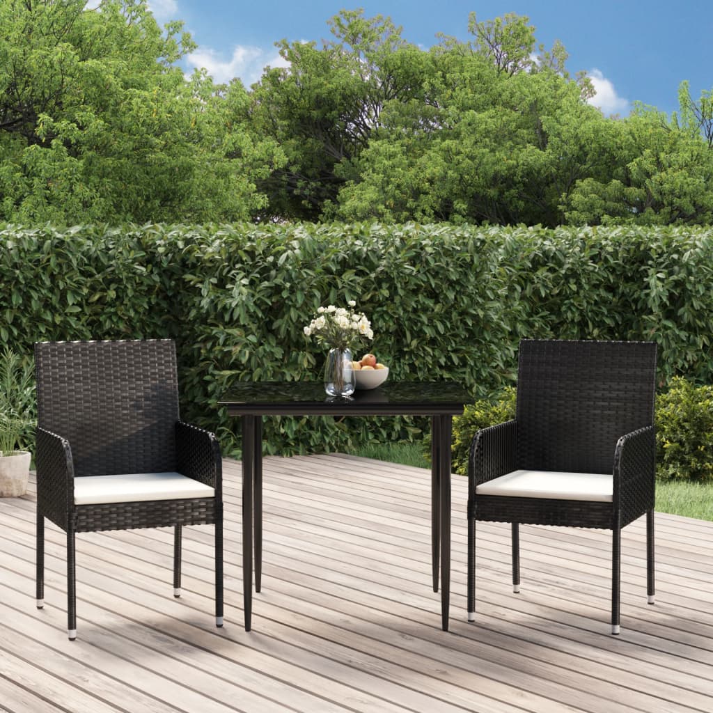 vidaXL 3-delige Tuinset met kussens poly rattan zwart