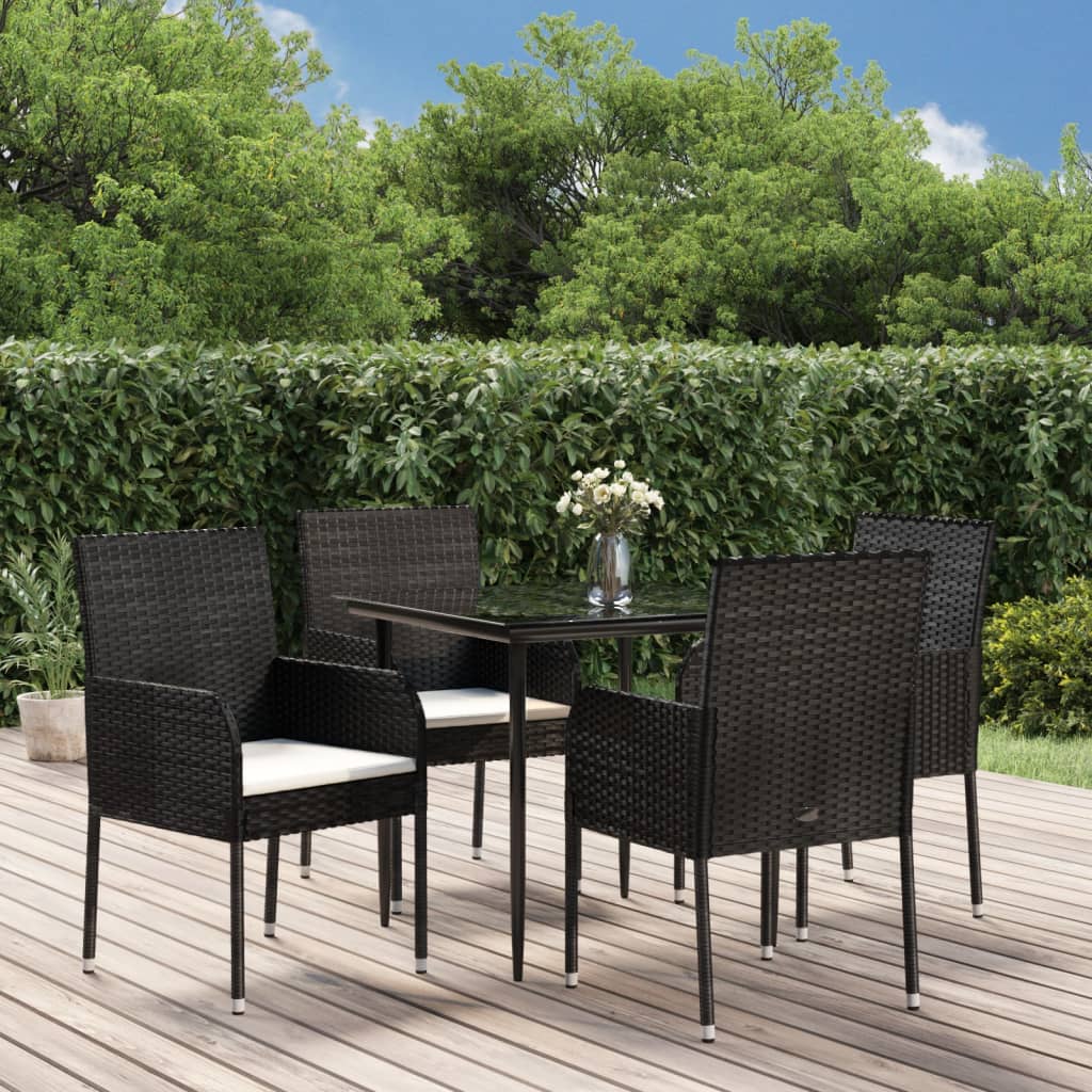 vidaXL 3-delige Tuinset met kussens poly rattan zwart