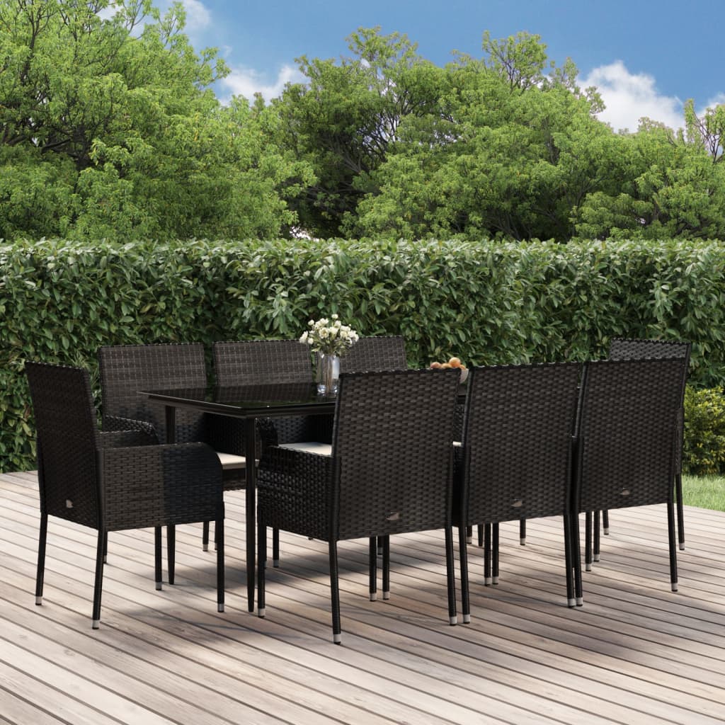 vidaXL 3-delige Tuinset met kussens poly rattan zwart