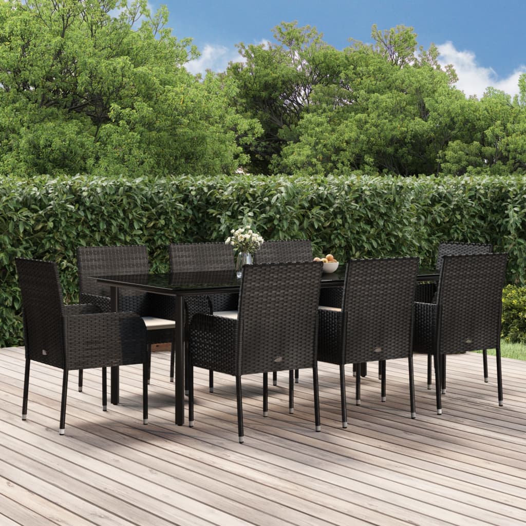 vidaXL 3-delige Tuinset met kussens poly rattan zwart