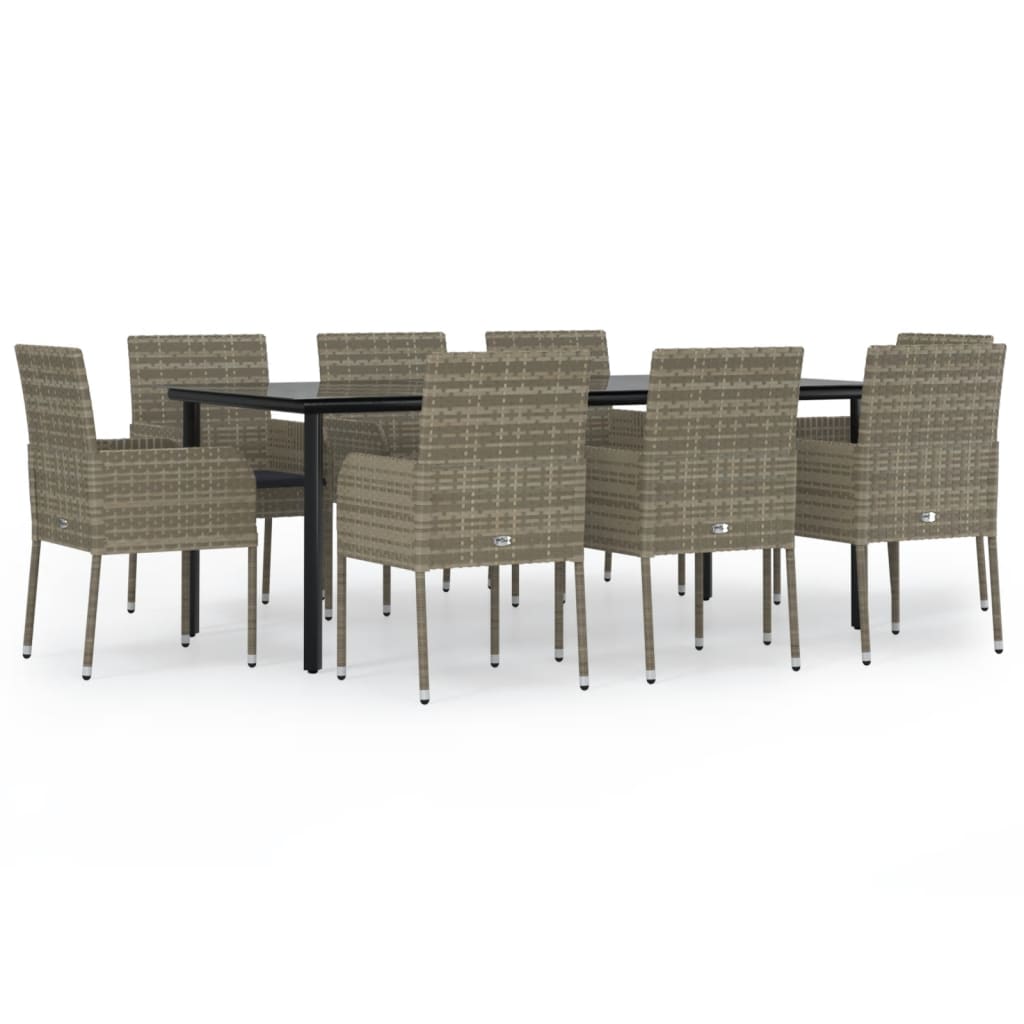 vidaXL 3-delige Tuinset met kussens poly rattan zwart
