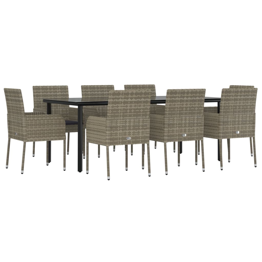 vidaXL 3-delige Tuinset met kussens poly rattan zwart