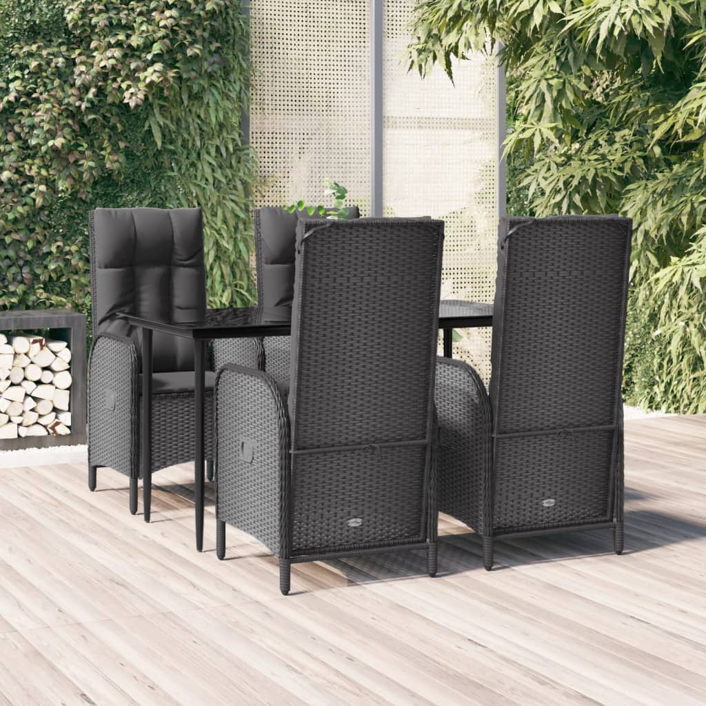 vidaXL 3-delige Tuinset met kussens poly rattan zwart