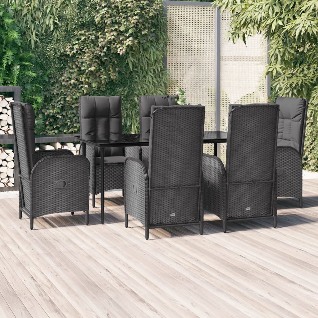 vidaXL 3-delige Tuinset met kussens poly rattan zwart