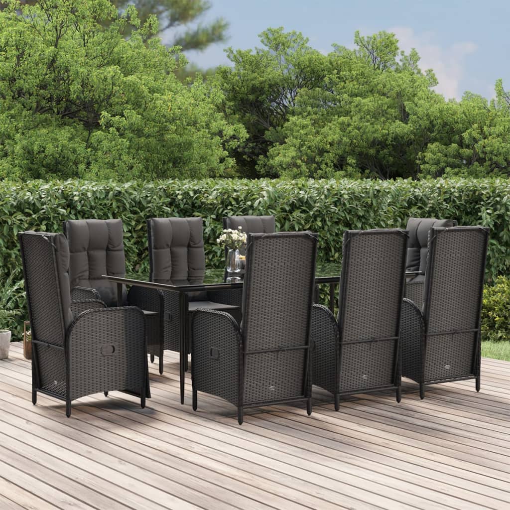 vidaXL 3-delige Tuinset met kussens poly rattan zwart